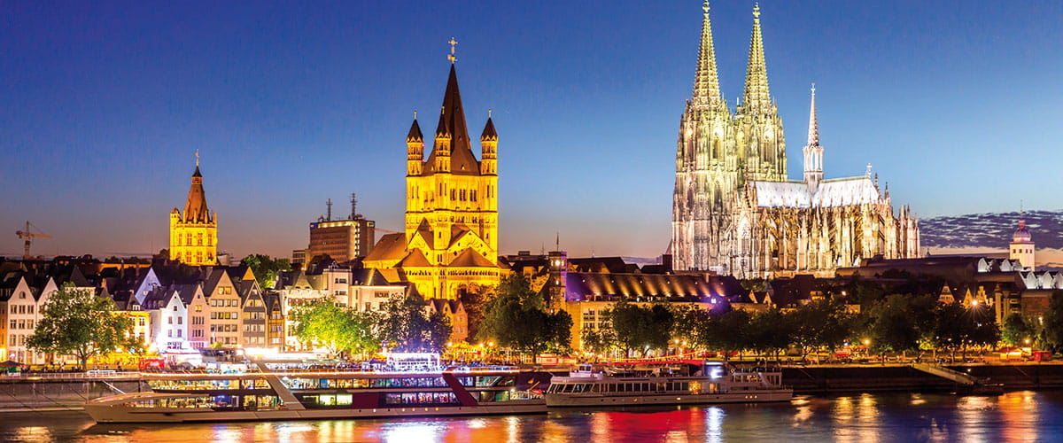 Cologne illuminated at night, Germany
